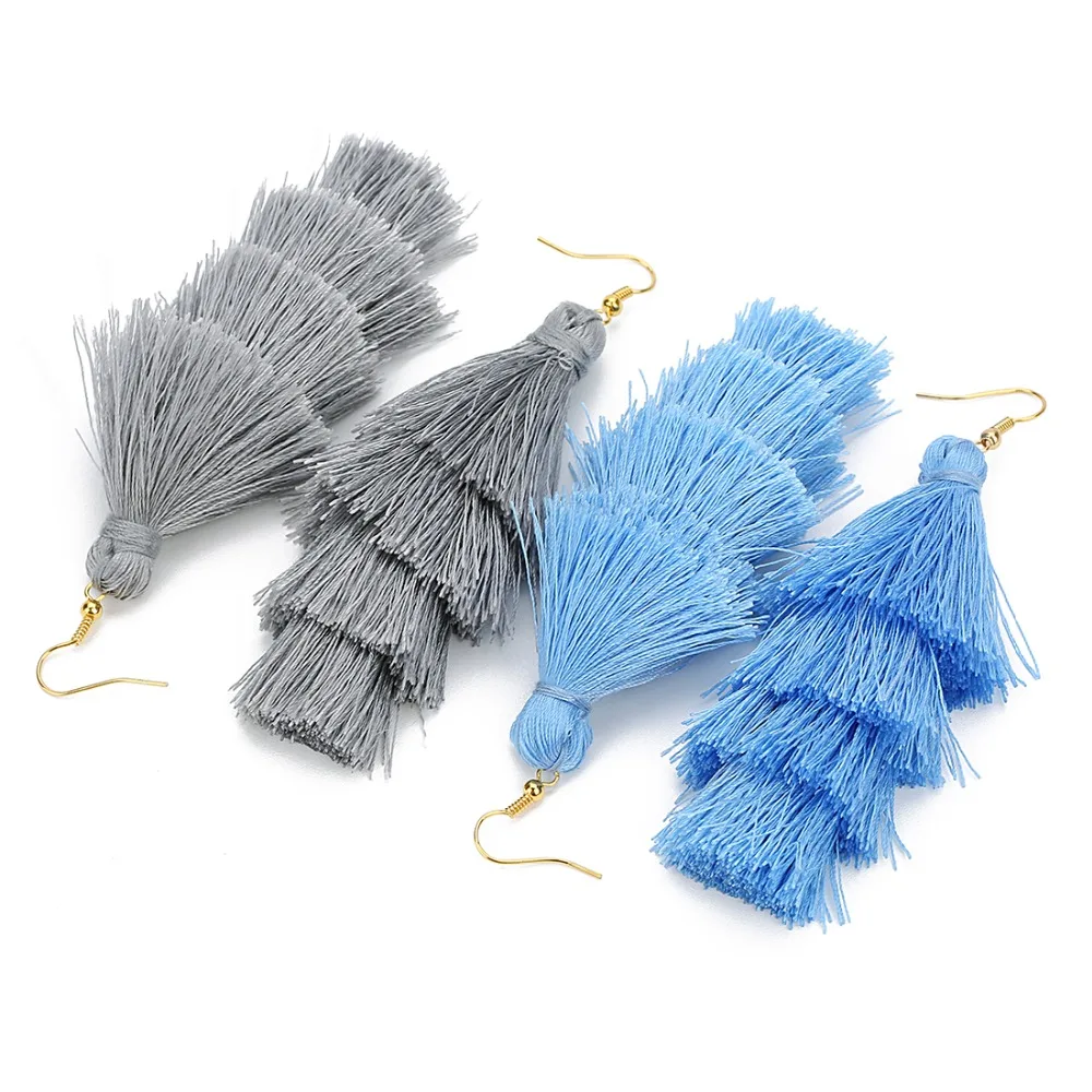 Женские серьги кисточки 4 слойные с кисточками недорогие длинные в стиле