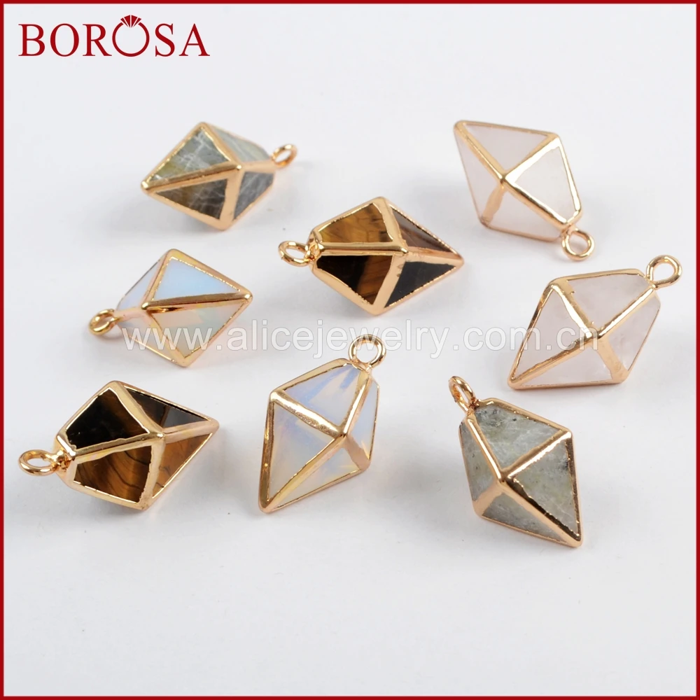 

BOROSA 15PCS Gold Color Multi-kind Faceted Stone Pendant Natural Tiny Stones Copper Necklaces Pendants for Women WX1000