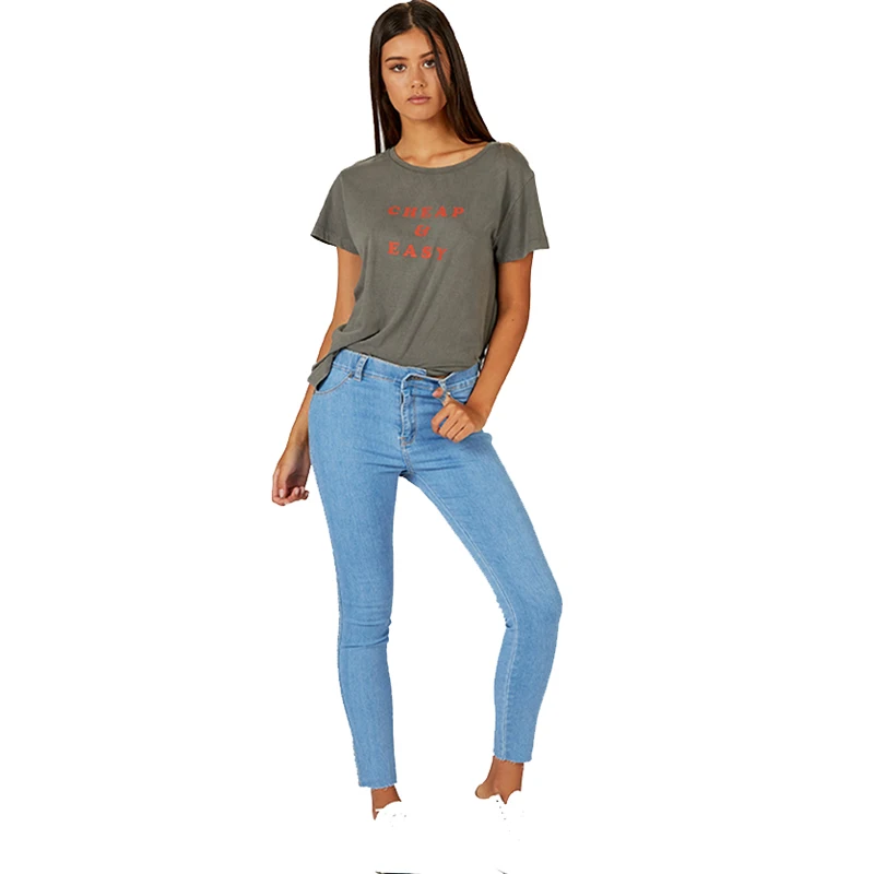 HDY Haoduoyi 2017 Summer Fashion Women Dark Grey Tops Brief Letter Printed Crew Neck Short Sleeve T Shirts Casual Basic Shirt|basic t-shirt|fashion