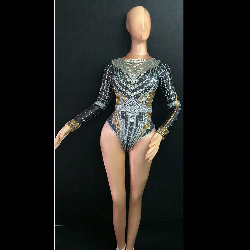 DS Black Crystals Rhinestone Jumpsuit Women Sexy Outfit Party Costumes Stage Wear BodySuit Dance Singer Rhinestone Sexy Cloak - Цвет: Jumpsuit