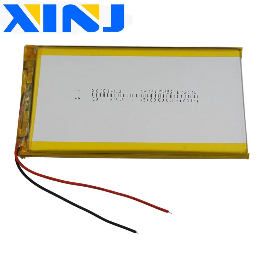 XINJ 3.7V 8000 mAh Rechargeable Polymer Li Battery 7565121 For Phone GPS ipod PAD MID Portable DVD Power Bank Tablet PC IPTV