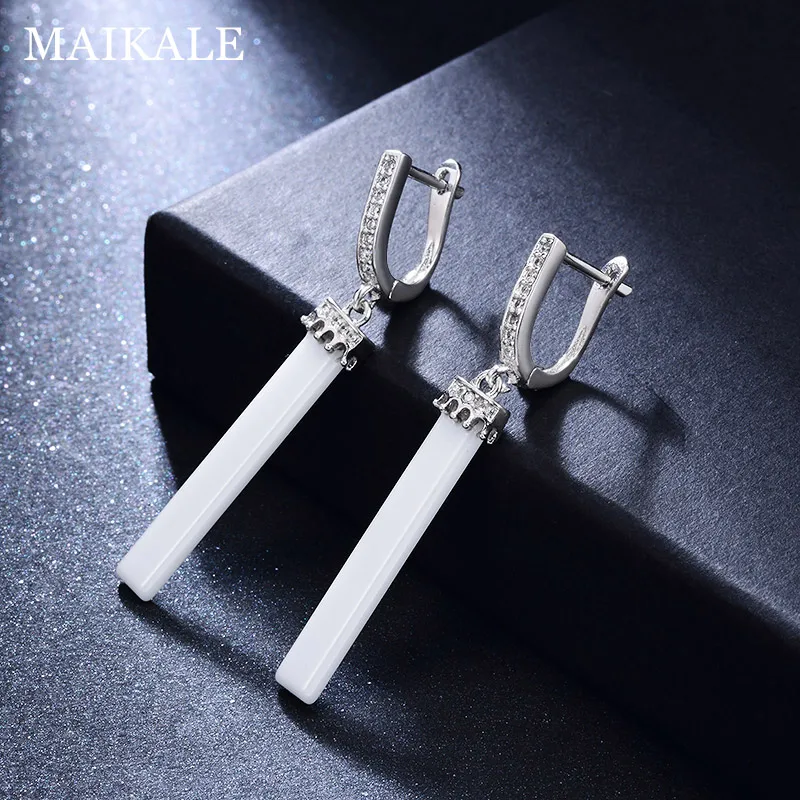 MAIKALE, классические простые серьги-гвоздики из керамики, черный, белый цвет, AAA, кубический цирконий, золотой, серебряный цвет, длинные серьги для женщин