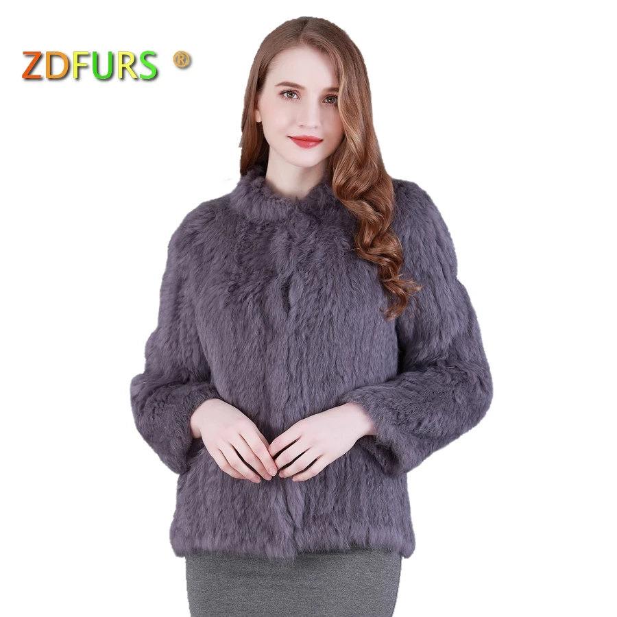 ZDFURS* Новая шуба из натурального меха кролика Модная женская вязаная зимняя куртка с отделкой из меха кролика теплая верхняя одежда из меха кролика ZDKR-165027