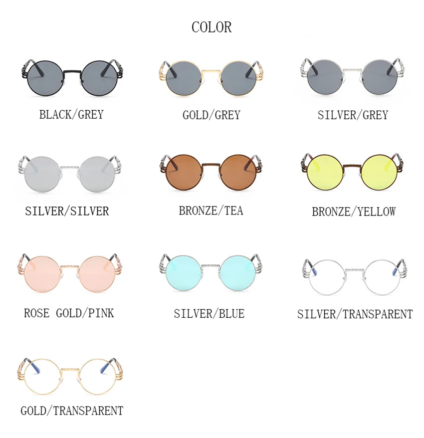 

SOL DE ORO Men Women 2019 New Sunglasses Trend Fashion Metal Sunglasses Stylish Retro Punk Round Frame Sunglasses