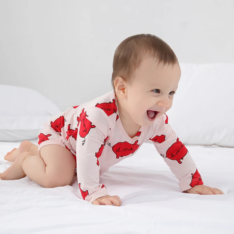 Боди хлопковое демисезонное для новорожденных с мультяшным принтом|Боди