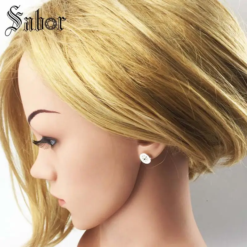 Серьги-гвоздики черный орнамент подарок для женщин серебряная сережка модные