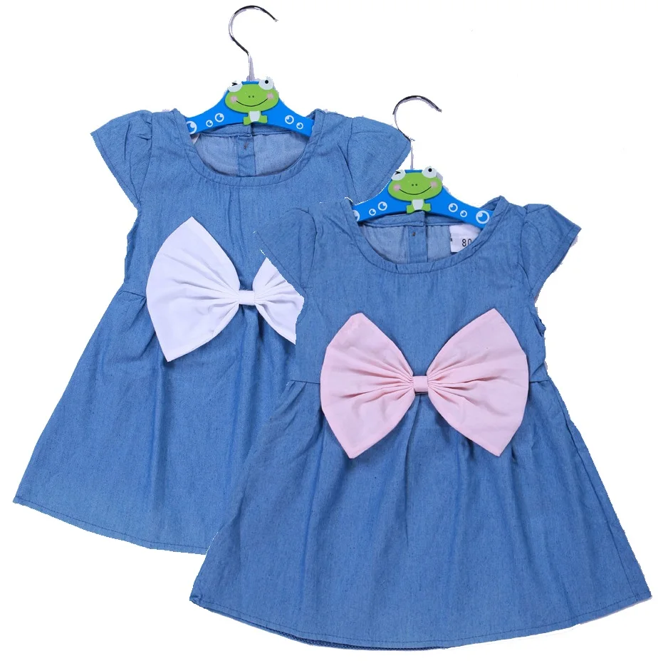 Hooyi Jean Baby Girls Denim Dress Children One-Piece Dress Newborn Dresses Big Bow Bowknot Girl Clothes Infantil Vestidos Jumper