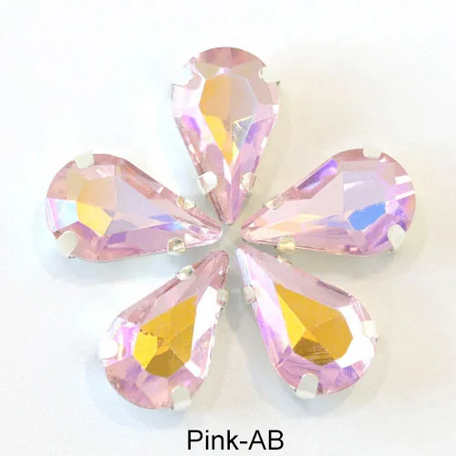 Pink-ab 20 шт./лот, маленькие размеры, каплевидное стекло, пришивные стразы с клешнями, плоские разноцветные стразы с капельками для шитья одежды B0370 - Цвет: Pink-ab