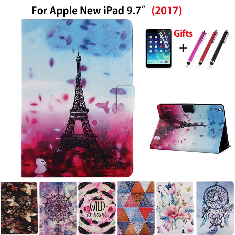 

Модный чехол с изображением Эйфелевой башни и цветов для Apple нового iPad 9,7 2017 A1822, умный чехол, чехол для планшета, силиконовый кожаный флип-чех...