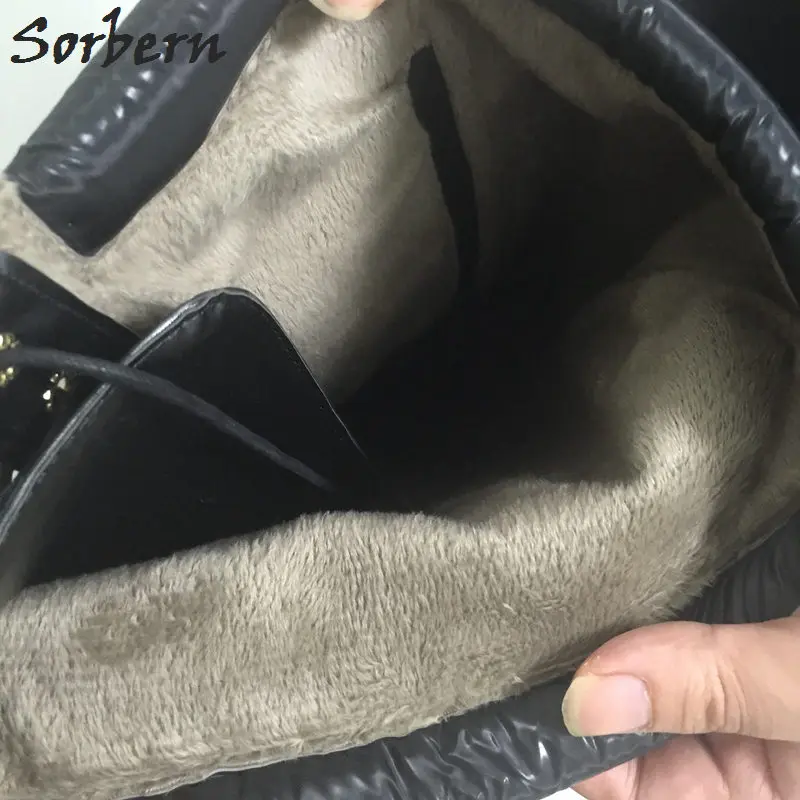 Sorbern/лакированные высокие сапоги со шнуровкой; женские дизайнерские зимние сапоги на толстой платформе; Новое поступление года; сапоги размера плюс US4-15