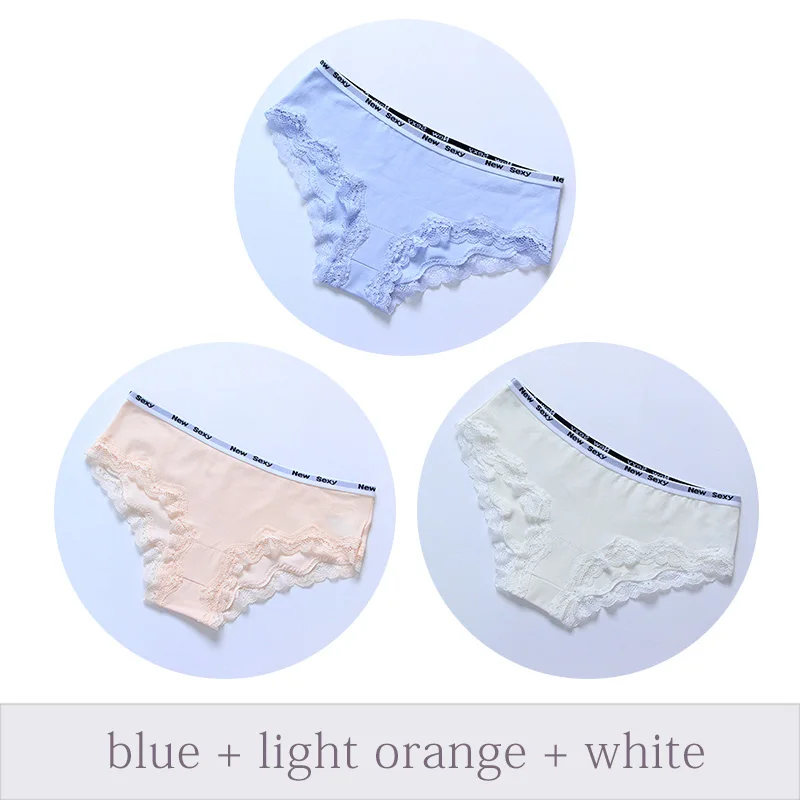 BlueOrangeWhite Женские хлопковые бесшовные пикантные трусики женское нижнее белье дышащие трусики кружевные трусы нижнее белье для девочек мягкое шелковое бикини DULASI 3 шт - Цвет: BlueOrangeWhite