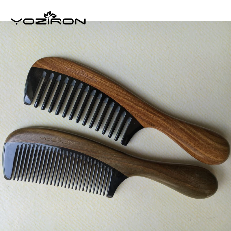 YOZIRON ручная работа зеленые сандаловые деревянные бычьи рога расчески для волос
