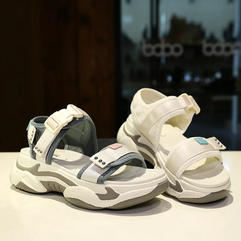 Sandalias mujer; коллекция года; белая обувь; женские сандалии на массивной платформе; zapatos de mujer; летние модные пляжные сандалии; женская обувь бежевого цвета