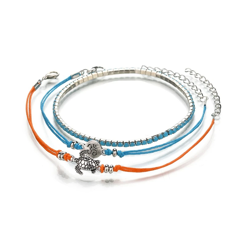 BOAKO New Vintage Turtle Anklets For Women Blue Orange Color Wax Rope Leg Bracelet Jewelry Beach Anklet enkelbandje cavigliera | Украшения