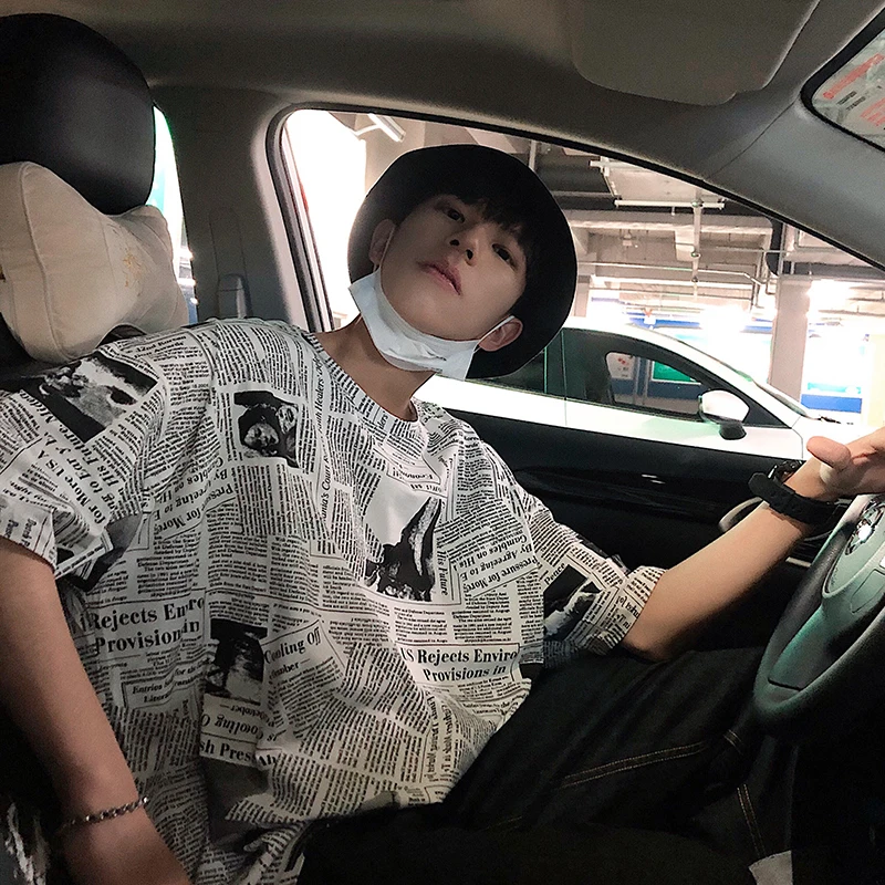 2019 летние мужские футболки хлопковая одежда с принтом газет свободная футболка