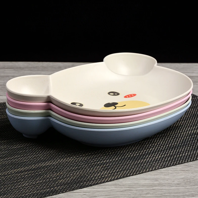 3 Pcs/Set New Bear Bamboo Fiber CHildren Cute Tableware Set Baby Dinnerware Plate Bowl Feeding | Дом и сад