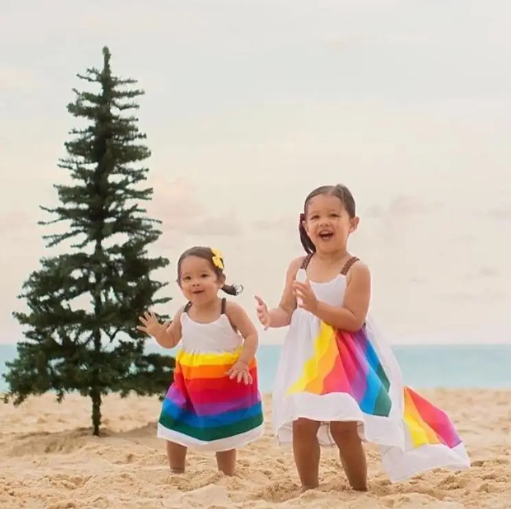 2020 New Girls Princess Dress Rainbow Printed Sling Children Clothes Fashion Baby Summer Party | Детская одежда и обувь