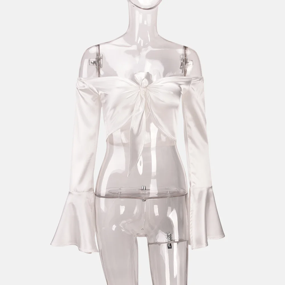 Женский укороченный топ из шифона с узлом и галстуком Короткие топы вырезом