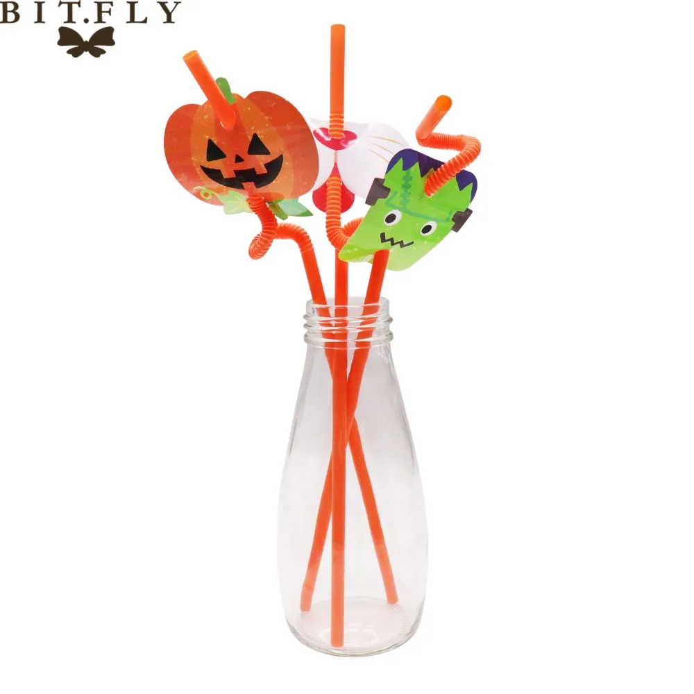 12 шт сок коктейльные соломинки Хэллоуин Тыква летучие мыши фейерверки питьевые