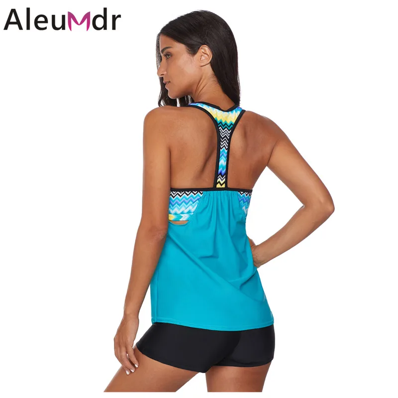 Aleumdr двойка Купальник для женщин Push печати вставить Racerback Танкини комплект Топ с