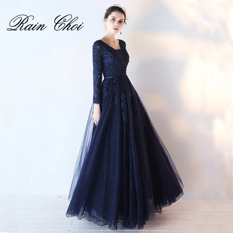 

3/4 Sleeves Prom Dress 2021 A Line Long Prom Gown Formal Evening Dresses