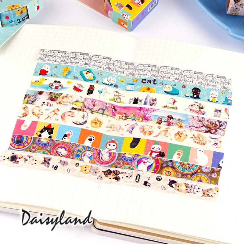

20 pcs/lot DIY Japanese Paper Decorative Adhesive Tape Cartoon cat series Washi Tape/Masking Tape Stickers Size 15mm*5m