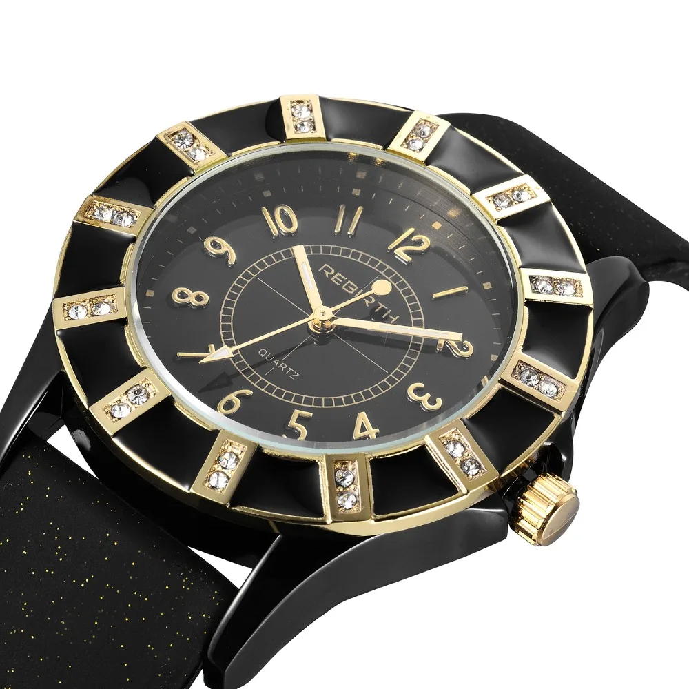

Fashion REBIRTH Womens Rubber Mesh Steel Quartz Clocks Luxury Casual Female Ladies Watches Saat Relogio Feminino Reloj Mujer