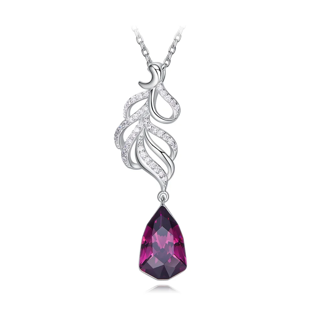 Heezen Роскошный кулон с фиолетовым камнем в форме пера ожерелье австрийским горным