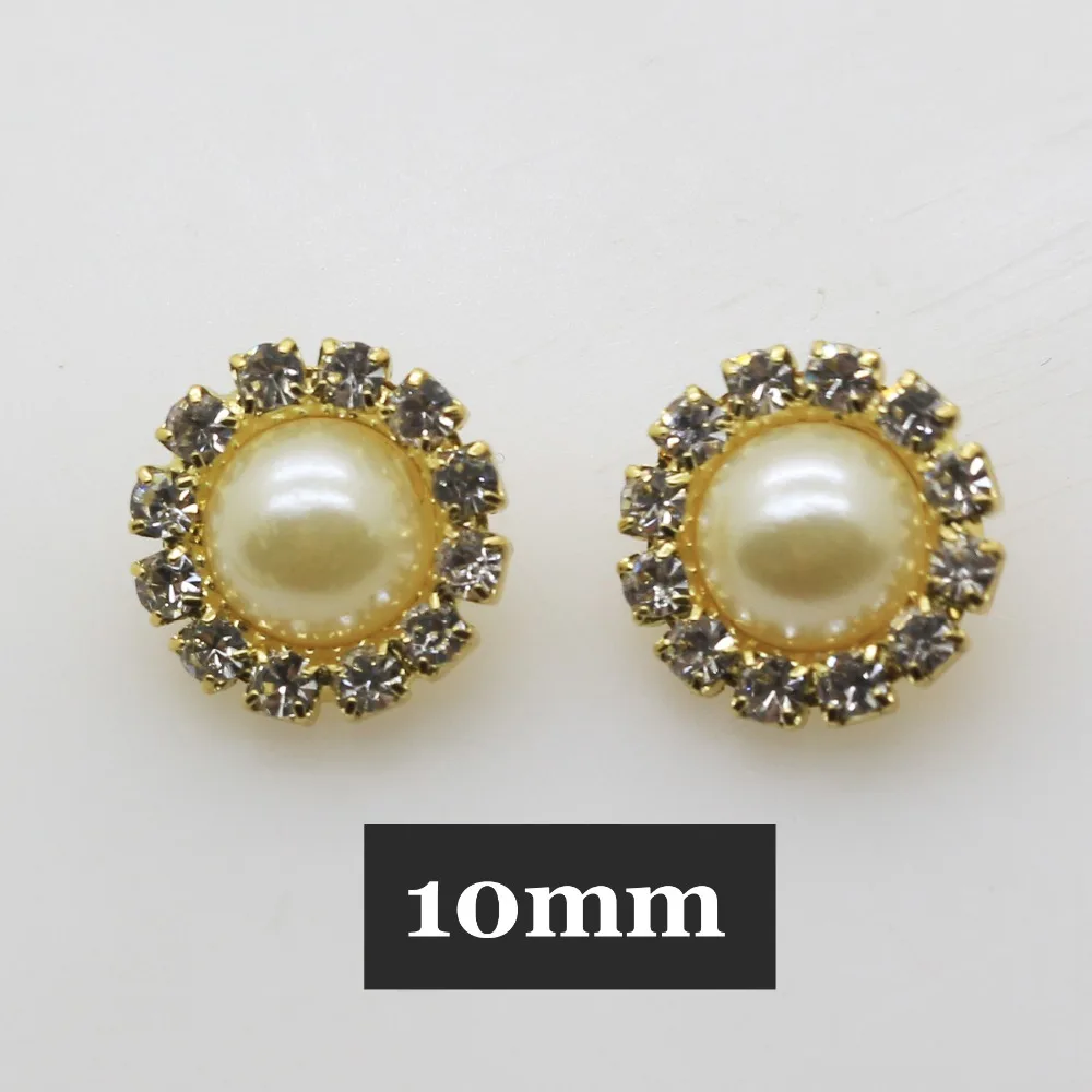 10 мм мини 10 шт. золотые пуговицы для шитья с круглыми жемчужинами цвета слоновой кости Стразы свадебное украшение «сделай сам» из сплава с кристаллами