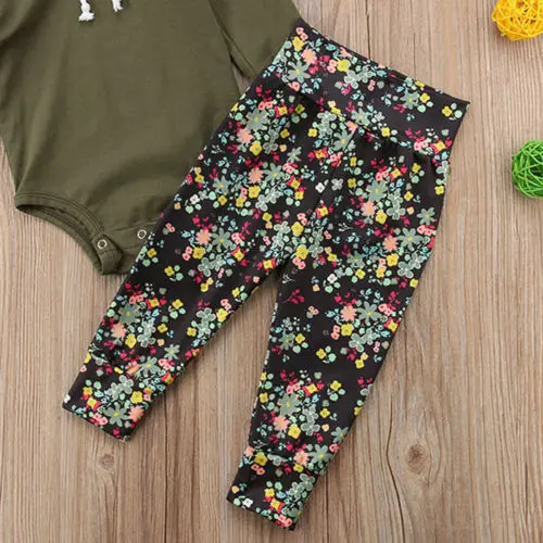 

2Pcs Newborn Toddler Baby Girls Boys Floral Hooded Tops Pants Outfits Set 0-24M