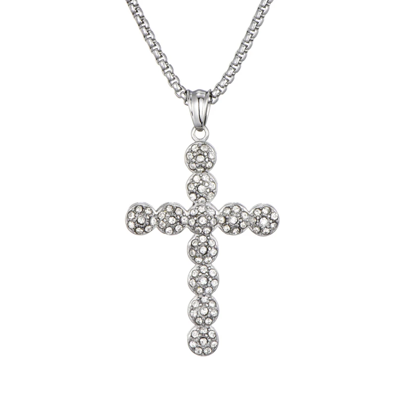 Silver Хип хоп Iced Out Bling крест со стразами Ankh ожерелья и подвески для мужчин ключ жизни для мужчин ювелирные изделия - Окраска металла: Silver