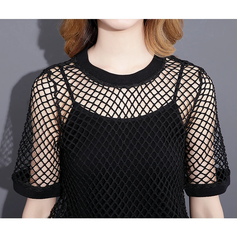 Новинка 2017 года сетчатые футболки Летние Женские однотонные О-образным вырезом