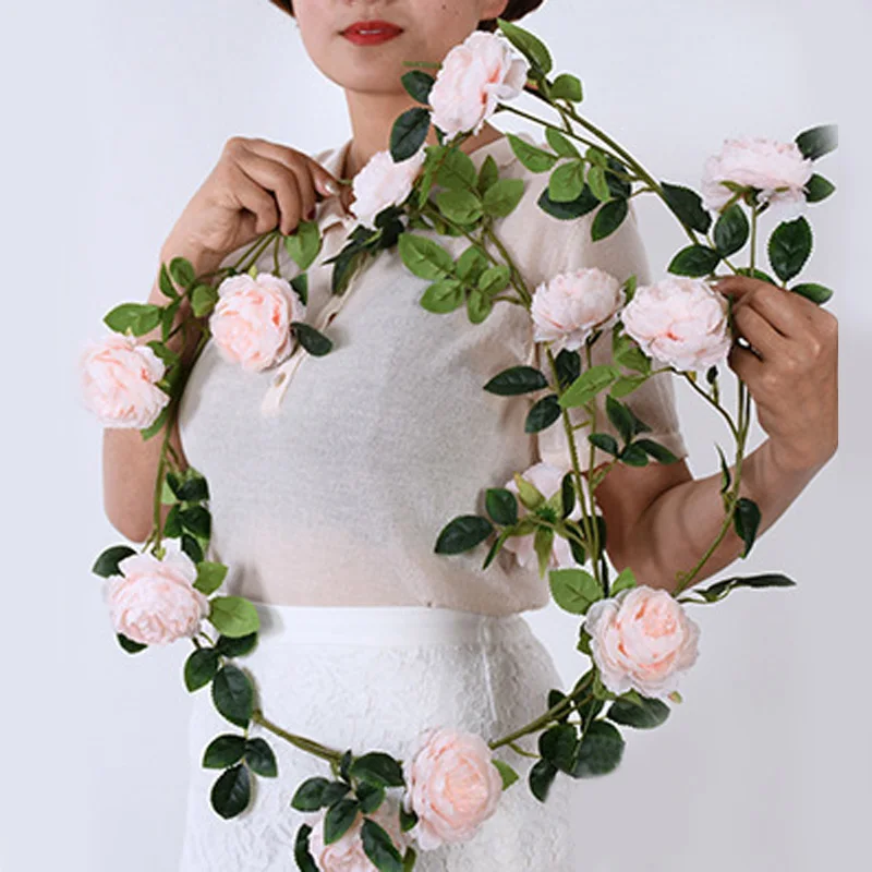1 х Искусственный Пион Гирлянда Шелковый цветок лоза плюща Свадебный садовая