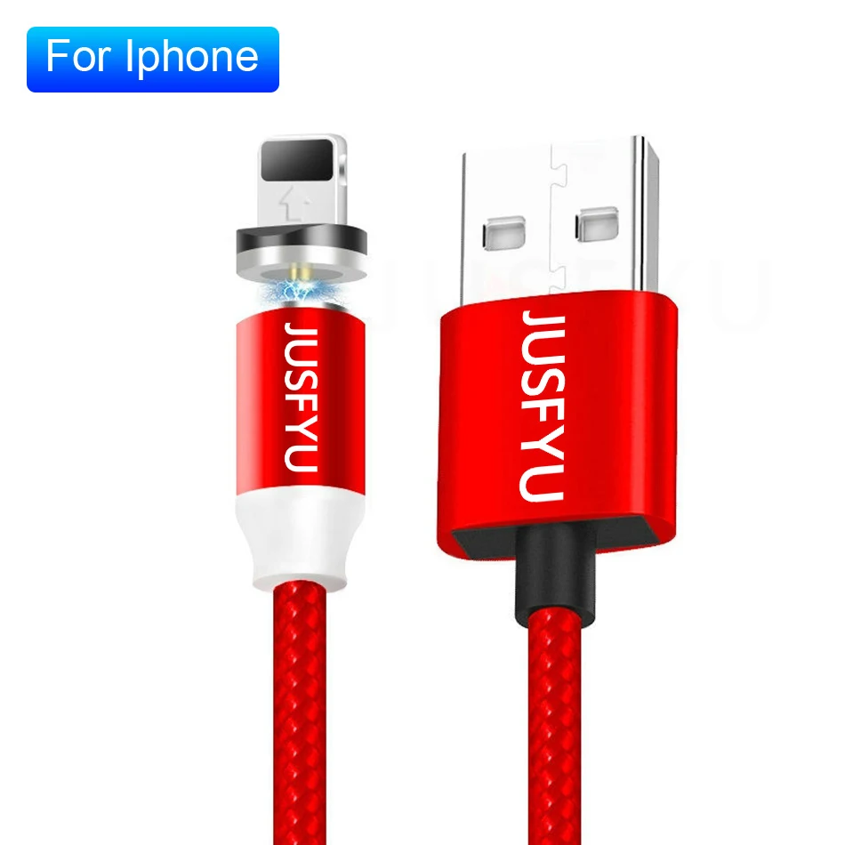 For iPhone Red Магнитный зарядный кабель для IPhone XR XS MAX X 8 7 6S Plus, 1 м, магнитное зарядное устройство, Micro USB кабель, usb type-C, проводные кабели - Цвет: For iPhone Red