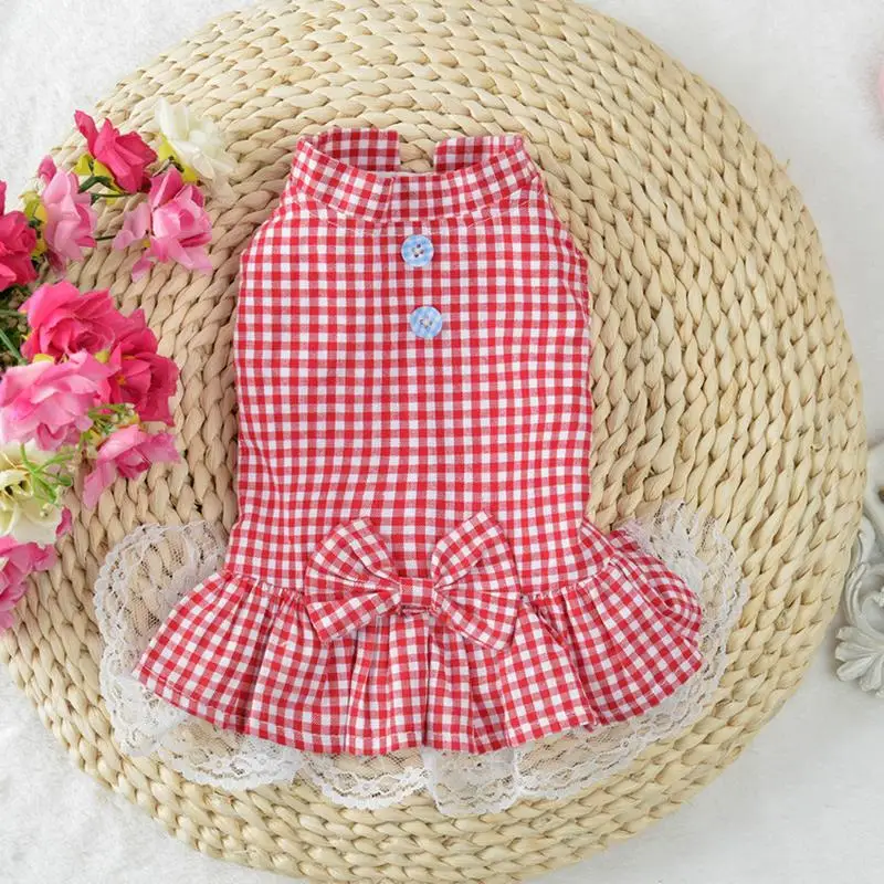 Pet Cat Clothes Small Medium Pet Cats Dogs Skirts Spring And Summer 4 Color XS-L Pet Supplies For Cute Lattice Lace Cat Dress