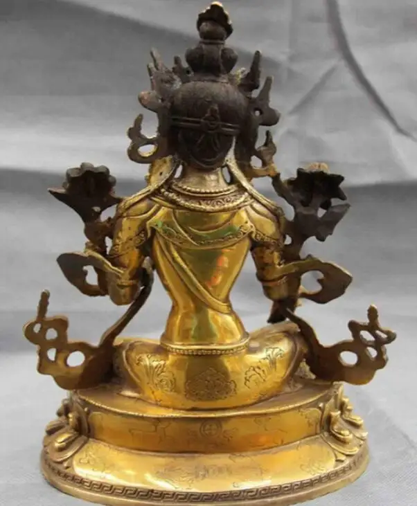 Китайский пагода медный Бронзовый зеленый Tara GuanYin Kwan-yin статуя Бодхисаттвы | Дом и