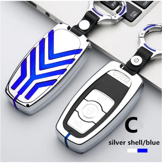 C Silver blue Автомобильный ключ из цинкового сплава для Great Wall Haval Coupe H7 H8 H9 GMW H6 Samrt, цветная полоска, пульт дистанционного управления, брелок, чехол, брелок - Название цвета: C Silver blue