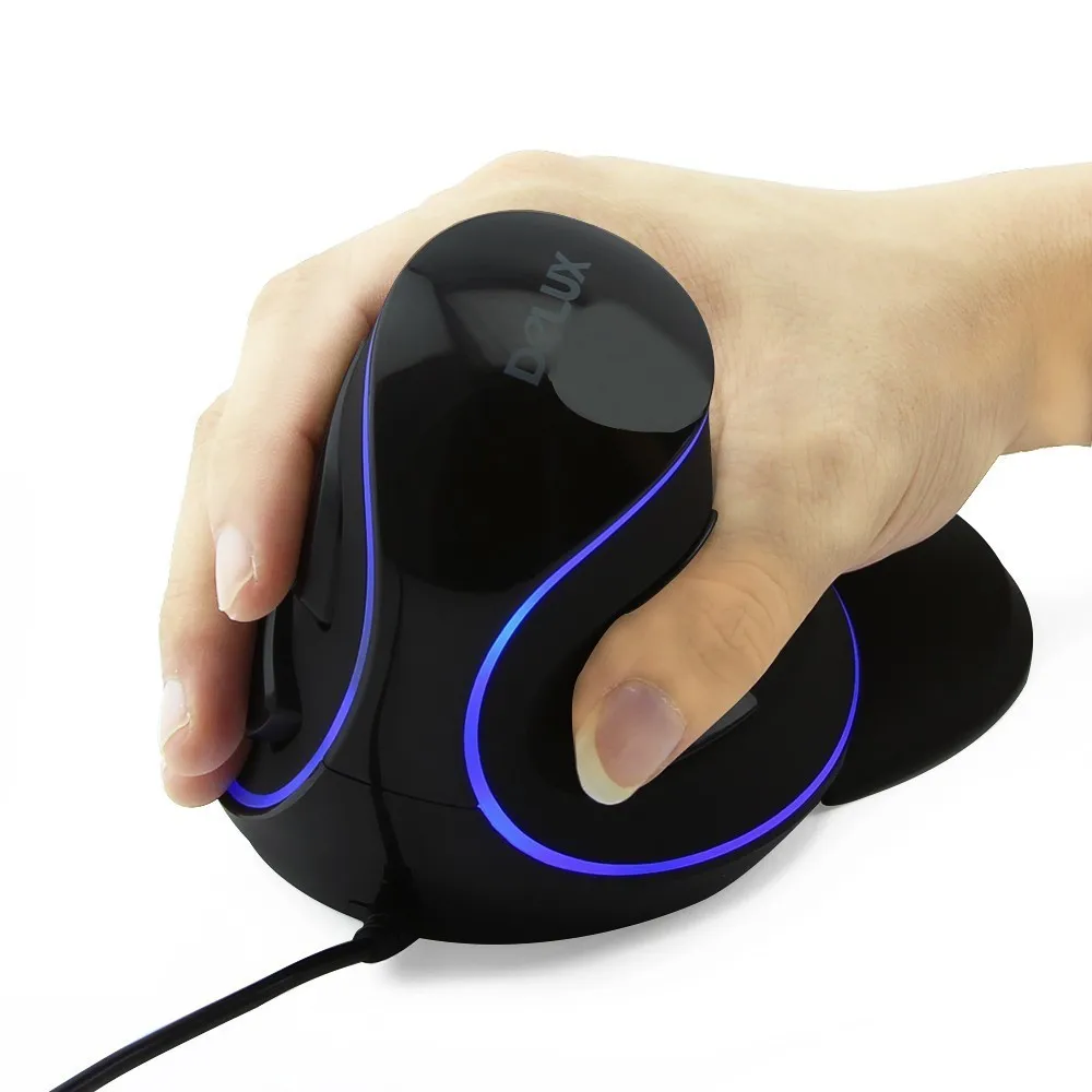 

Delux Ergonomic Wired Vertical Gaming Mouse LED Backlit Computer Mouse Optical 1600 DPI Gamer Mice For Overwatch Gamer PC Laptop