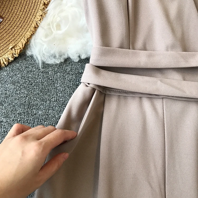 ALPHALMODA весенние женские однотонные комбинезоны без рукавов с v-образным вырезом и высокой талией с поясом Женские повседневные Комбинезоны с широкими штанинами