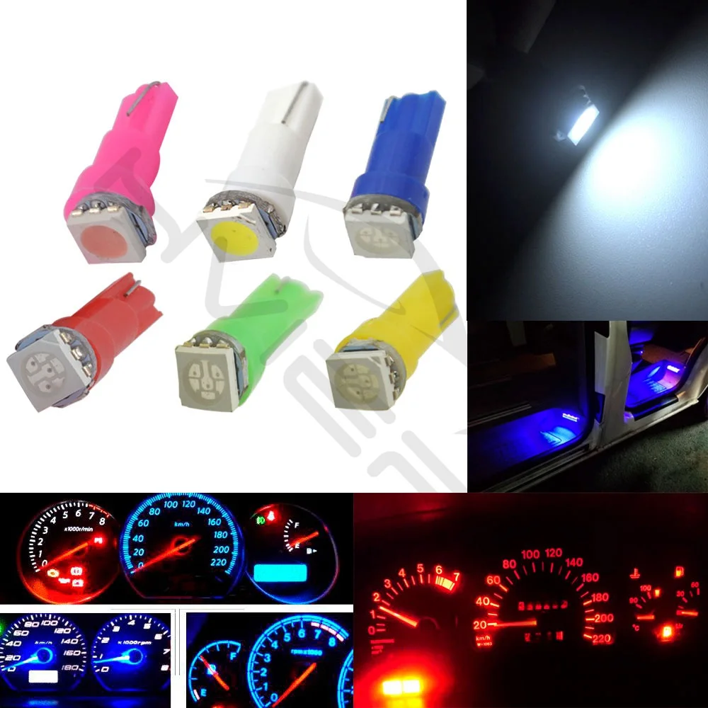10X T5 5050 1SMD Клин Led панели Белый красные, синие зеленого, желтого, розового цвета авто светильник Интерьер лампочка лампы AC/DC 12V