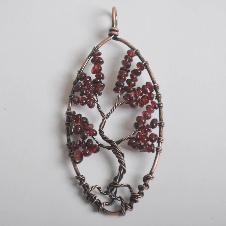 Натуральное дерево жизни гранат бронза медная проволока обмотка драгоценный