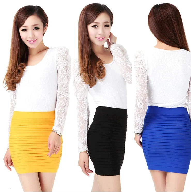 Тонкая юбка в полоску бюст шаг эластичная короткая плюс размер Женская