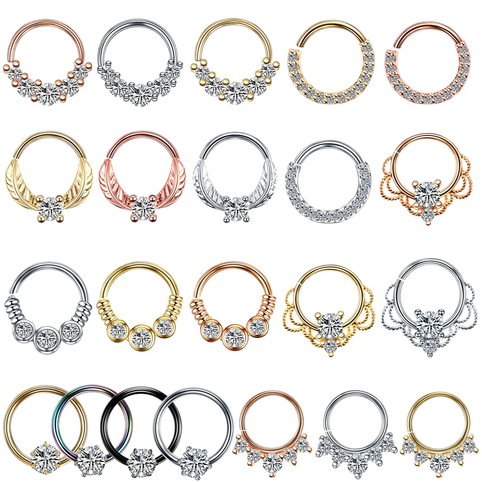 

Trendy 7 Style Copper Crystal Nose Ring Vintage Rhinestone Gem Ear Helix Clicker Nose Hoop Ring For Women Femme Jewelry Bijou