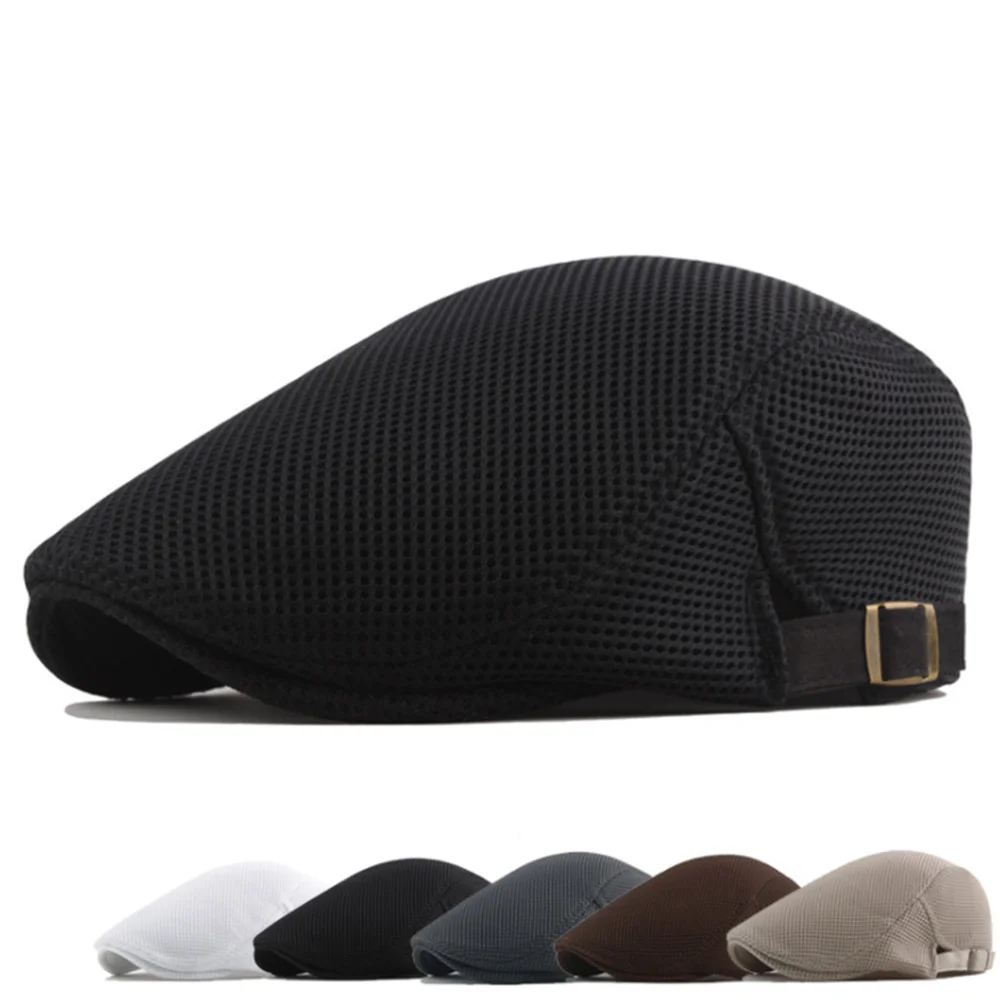 

New Summer Adult Cabbie Flat Cap Casual Newsboy Women Men Adjustable Mesh Beret Cap for Golf Driving UV French Beret Cotton
