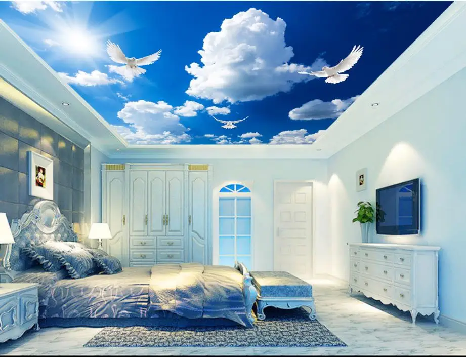 

3D фотообои под заказ с изображением искусственного голубого неба и белых облаков, спальни, 3d потолка, гостиной, настенные бумаги, домашний д...