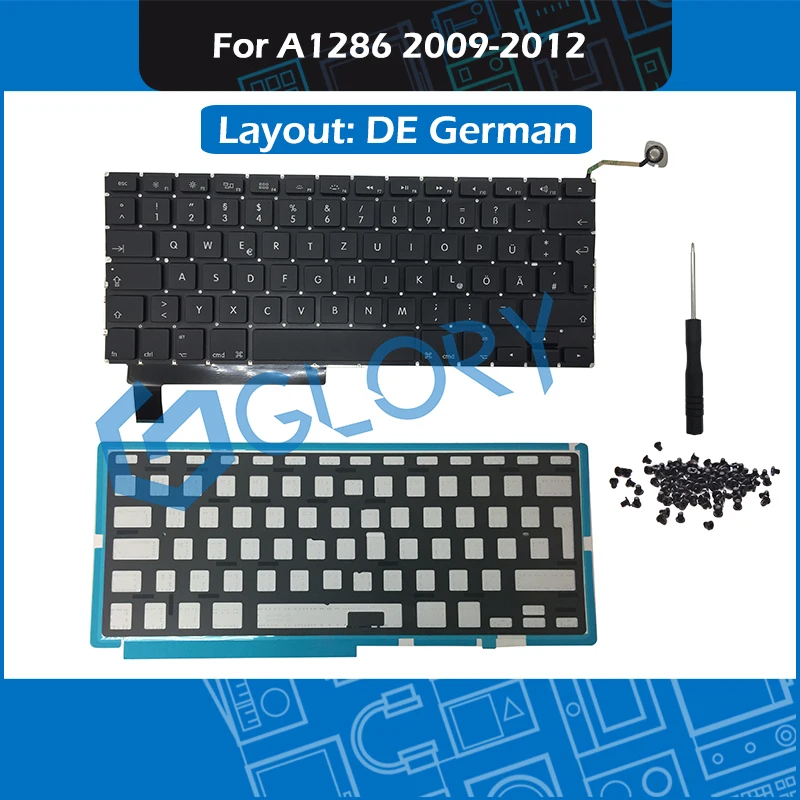 

New A1286 Keyboard DE German Layout For Macbook Pro 15" 2009-2012 GER Germany Keyboard with Backlight Screws Replacement