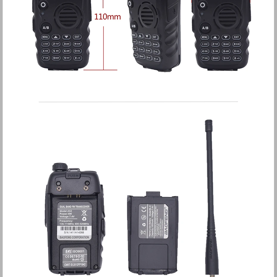 Baofeng A52 иди и болтай Walkie Talkie “иди и BF-A52 двухдиапазонный УКВ 136-174/400-520 Гц ham двухстороннее радио СВ Ham радио приемопередатчик baofeng A52