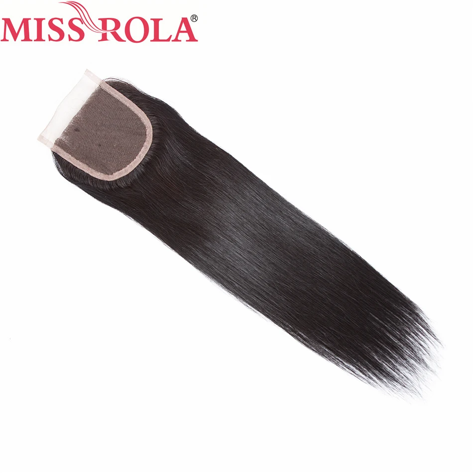 Miss Rola волосы перуанские прямые волосы человеческие волосы 4*4 Кружева Закрытие 10-20 дюймов 1 шт. для наращивания натуральный черный не Реми