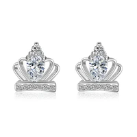 925 sterling silver fashion crown design shiny zircon stud earrings for women girls jewelry christmas gift hot sale wholesale