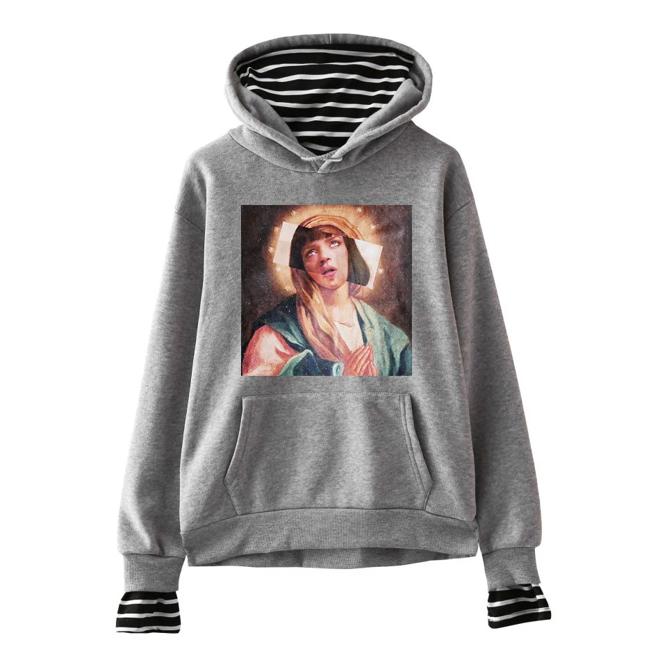 Kpop Virgin Mary Fake Two Piece Pullover Hoodies Sweatshirts 2019 Hip Hop Fashion Male Casual Streetwear Swag | Мужская одежда